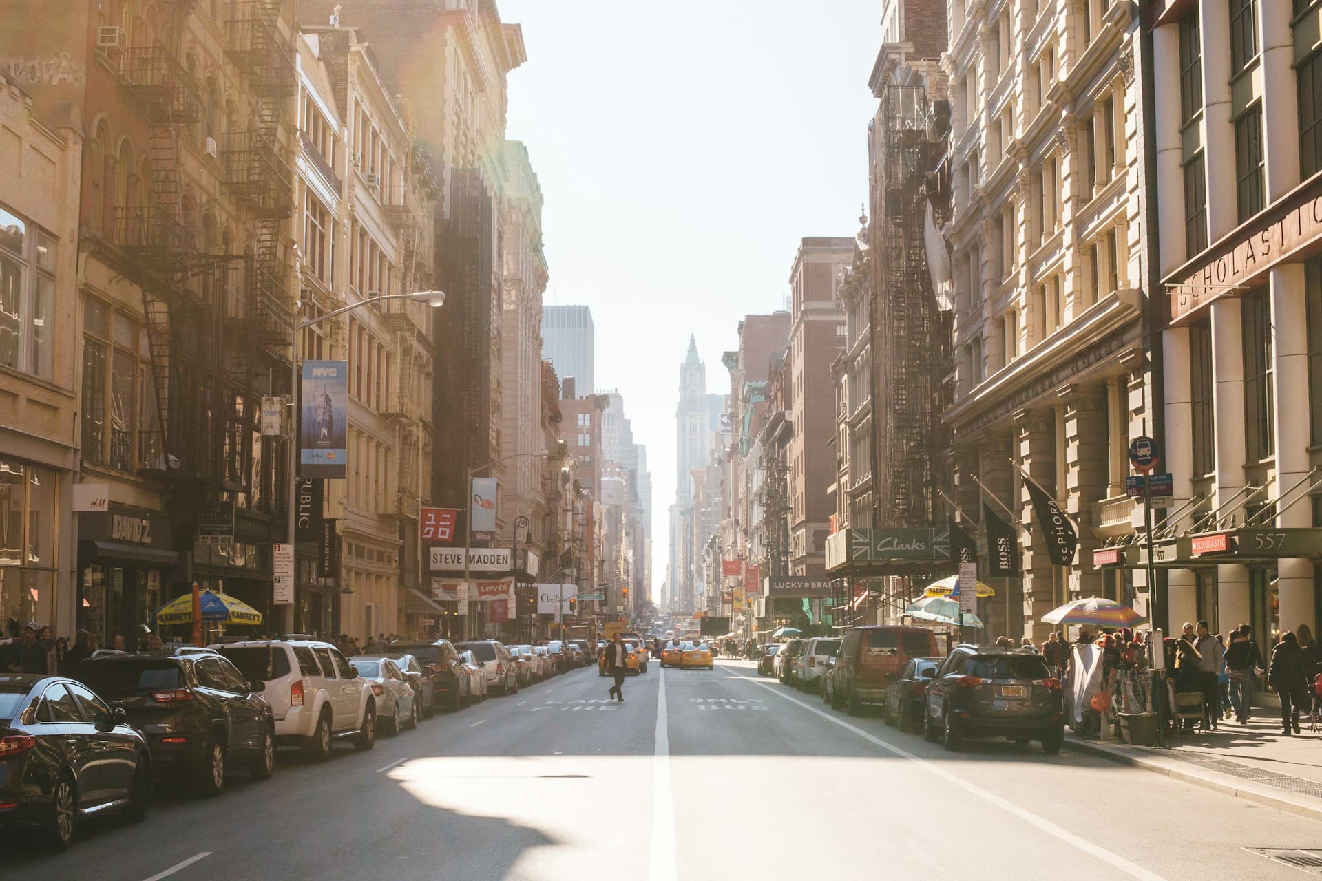 A sunlit street in SoHo, New York City