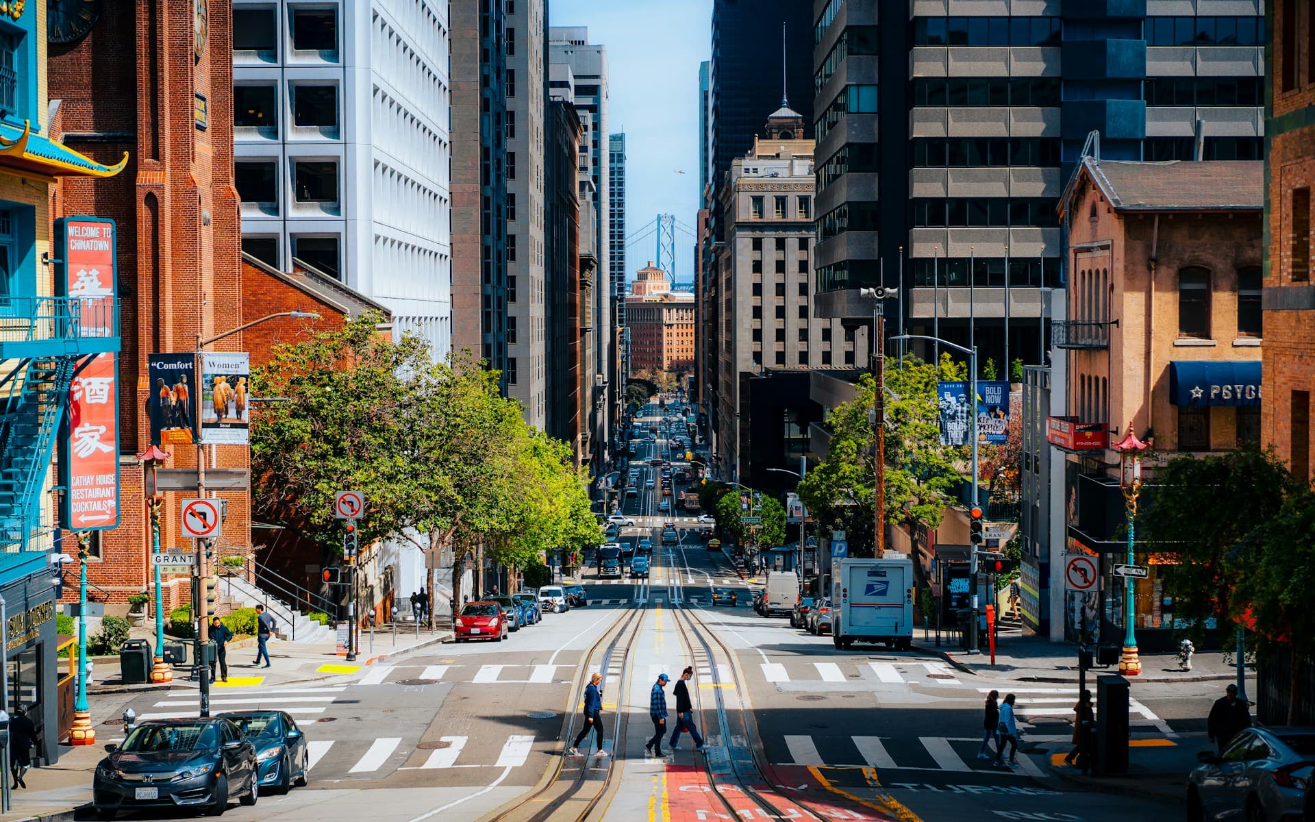 Grant Avenue looking toward the Bay Bridge, San Francisco